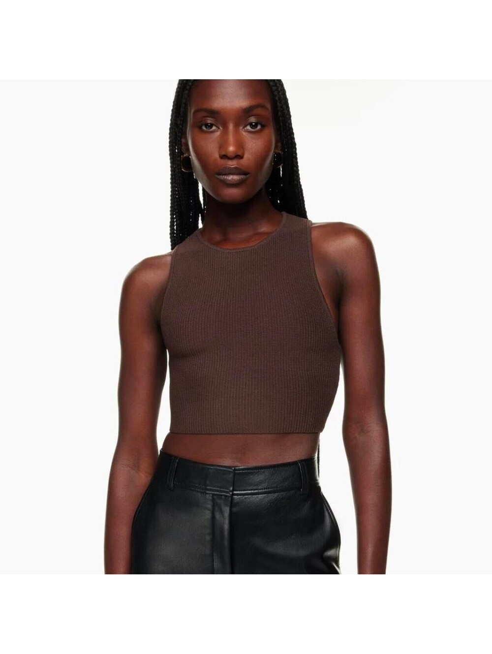 Aritzia Babaton Sculpt Knit Racer Tank Rich Mocha Brown Crop Top S